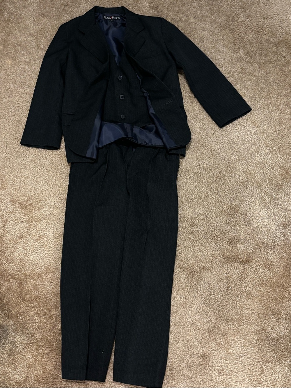 Black N Blanco Label Navy Boys Three-Piece Pinstripe Suit